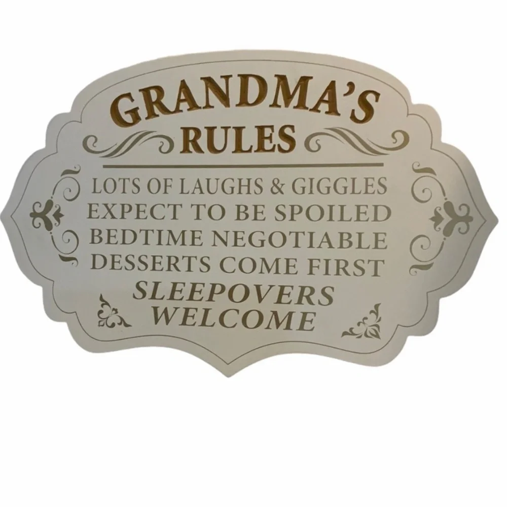 GRANDMA’S RULES Wall Sign Decor Rectangle Large White Gold 20 in X 13 in
